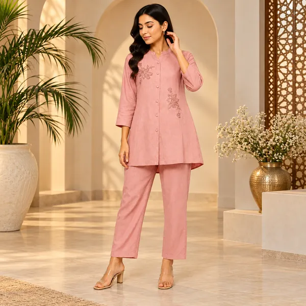 Pink_Liquid_Cotton_Co-Ord_Set_For_Women