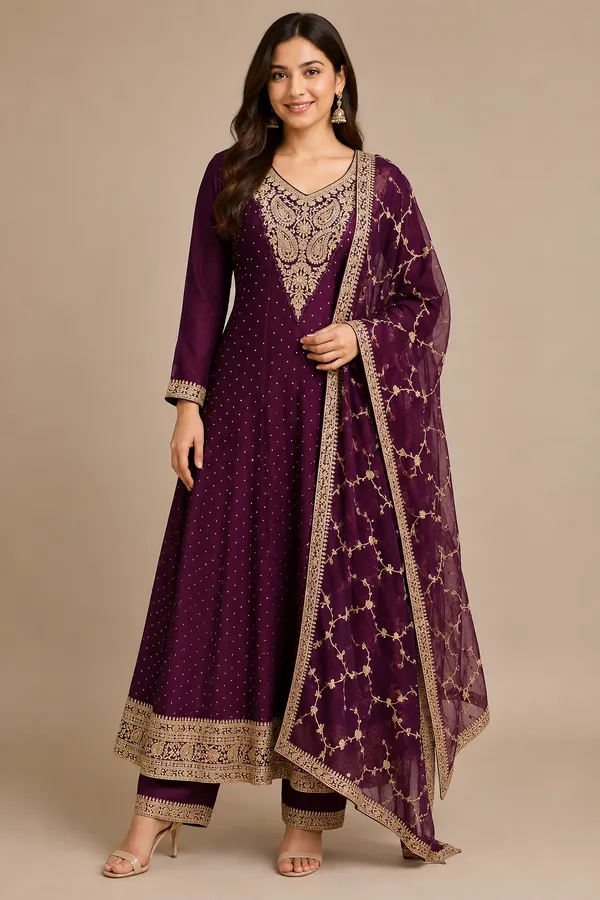 Wine_Cotton_Kurta_Set_For_Women