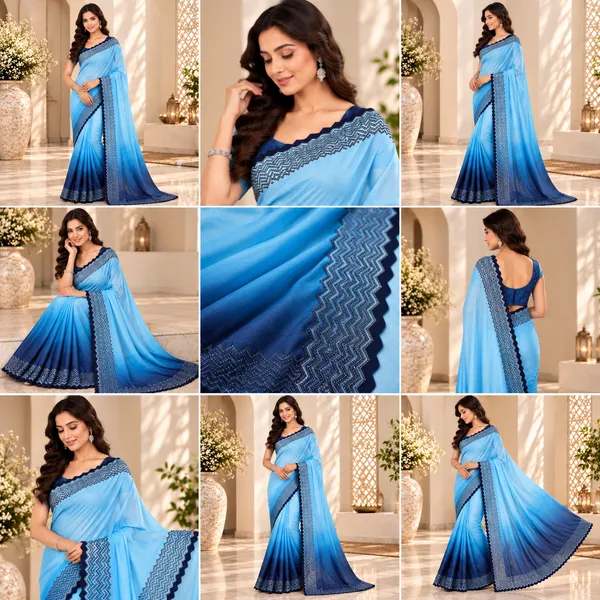 Blue_Shaded_Satin_Saree_With_Blouse_Piece_For_women