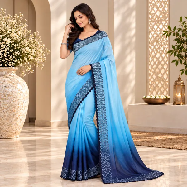 Blue_Shaded_Satin_Saree_With_Blouse_Piece_For_women