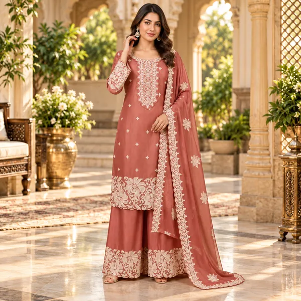 Rust_Soft_Silk_Plazo__Set_For_Women