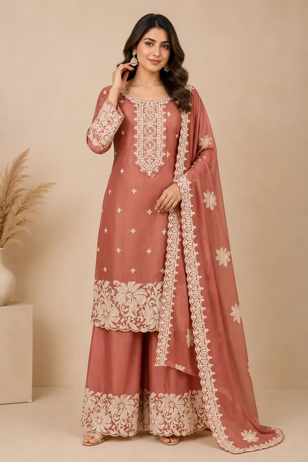 Rust_Soft_Silk_Kurta_Set_For_Women