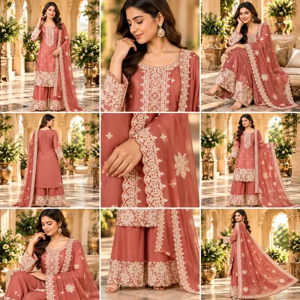 Rust_Soft_Silk_Plazo__Set_For_Women