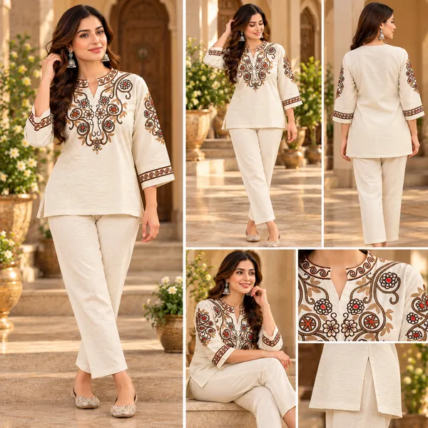 Beige_With_Brown_Embroidery_Co-Ord_Set_For_Women