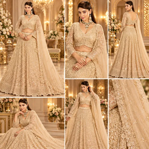 Beige_Net_Lehenga_Blouse_And_Dupatta_For_Women