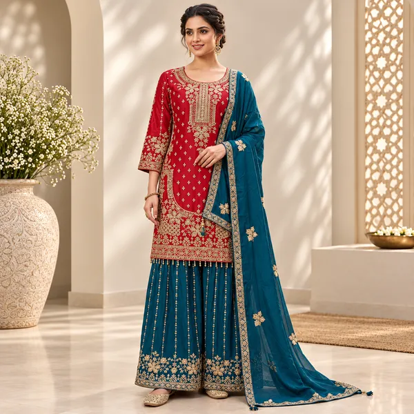 Burned_Orange_Zari_Work_Plazo__Set_For_Women