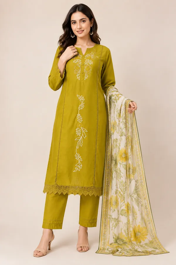 Green_Cotton_Kurta_Set_For_Women