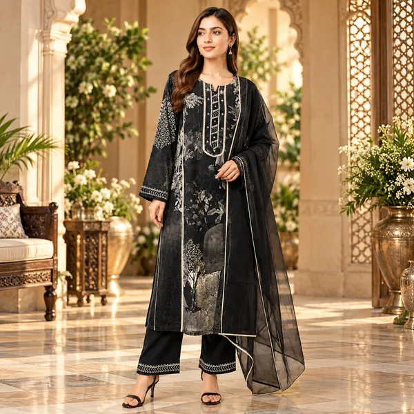 Black_Soft_Organza_Kurta_Set_For_Women_