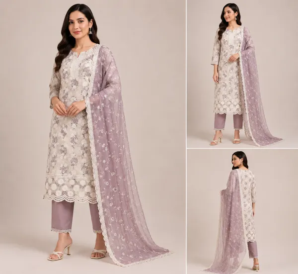 Cream_Lavender_Cotton_Kurta_Set_For_Women