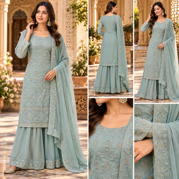 Sky_Blue_Georgette_Long_Top_With_Plazo_Set_For_Women