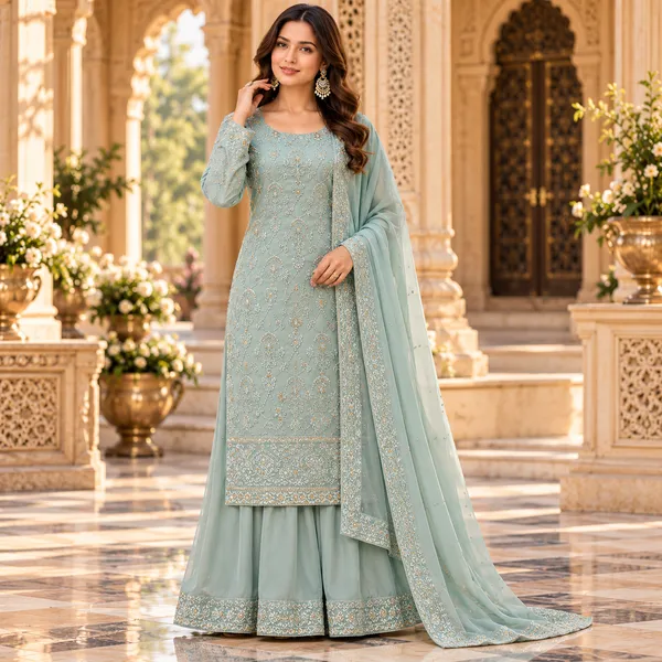 Sky_Blue_Georgette_Long_Top_With_Plazo_Set_For_Women
