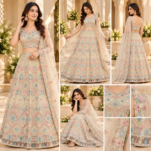 Beige_Embroided_Net_Lehenga_Blouse_And_Dupatta_For_Women