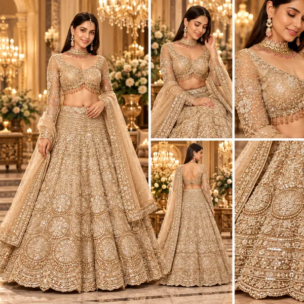 Beige_Heavy_Beads_Lehenga_Blouse_And_Dupatta_For_Women