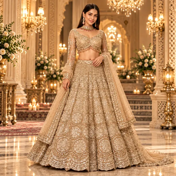 Beige_Heavy_Beads_Lehenga_Blouse_And_Dupatta_For_Women