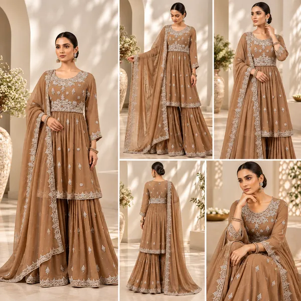Beige_Georgette_Kurta_Set_For_Women