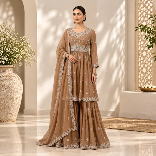 Beige_Georgette_Kurta_Set_For_Women