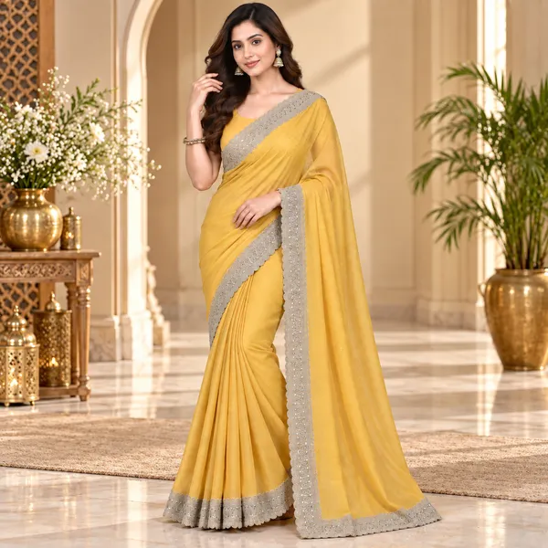 Yellow_Georgette_Saree_With_Blouse_Piece_For_women