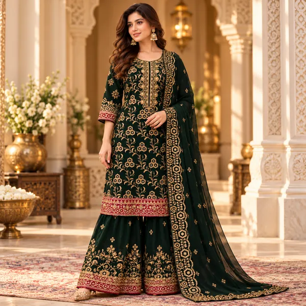 Bottle_Green_Zari_Work_Gharara_Set_For_Women