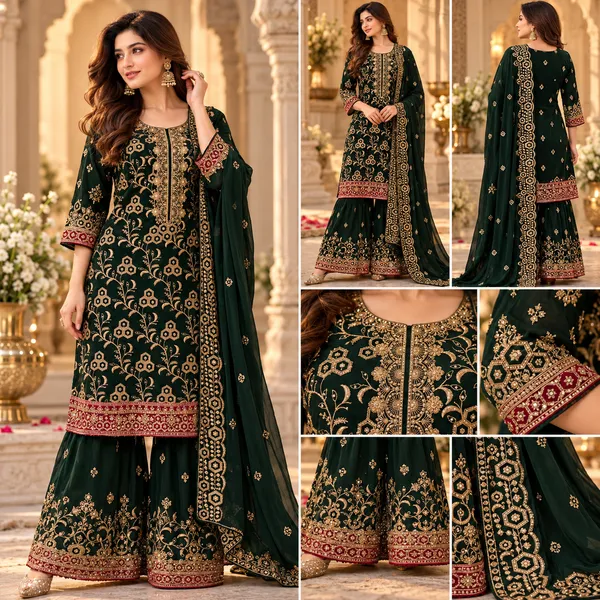 Bottle_Green_Zari_Work_Gharara_Set_For_Women