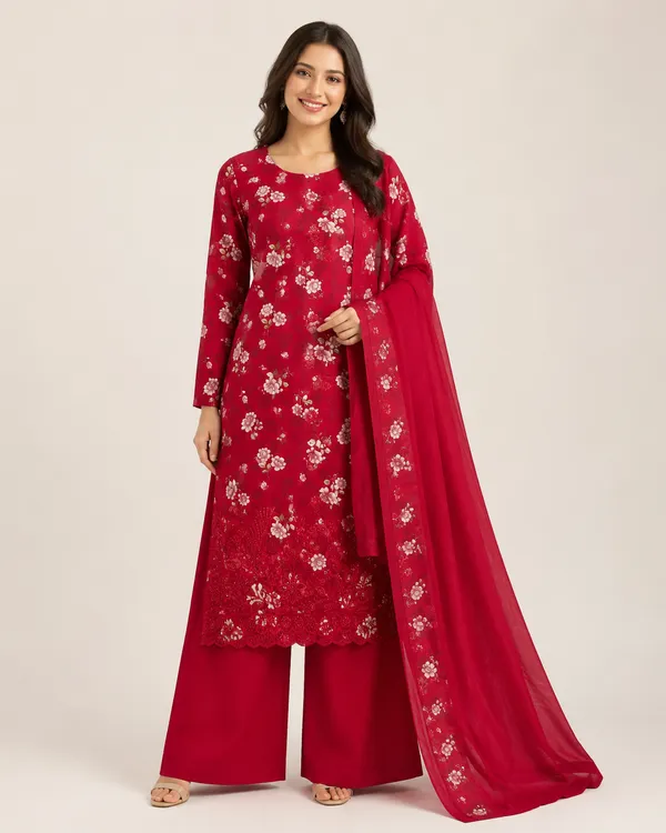 Red_Cotton_Unstitched_Kurta_Set_For_women