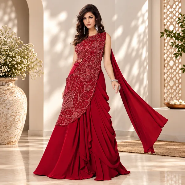 Red_Lehenga_Saree_For_Women