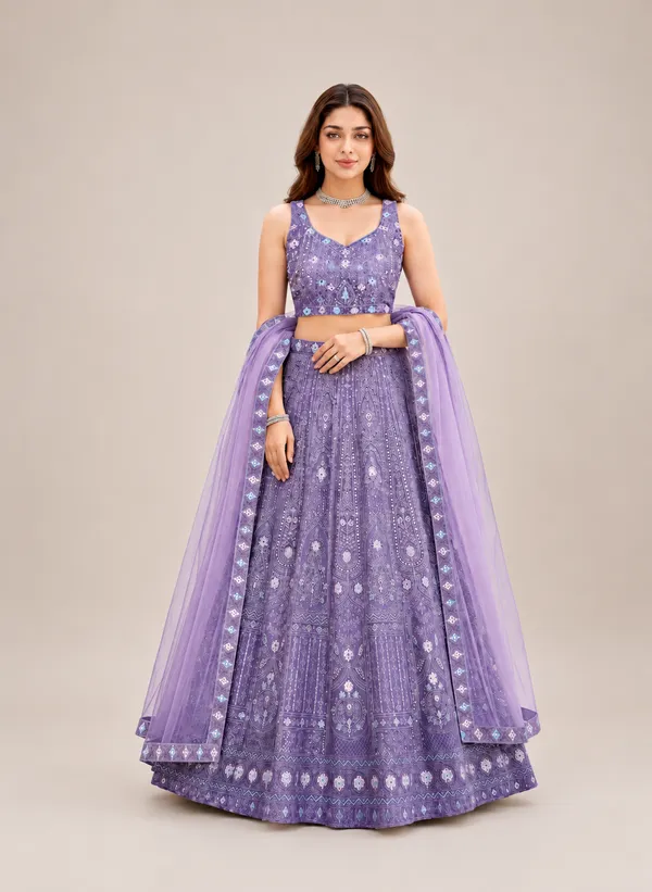 Lavender_Cotton_Lehenga_Blouse_And_Dupatta_For_Women