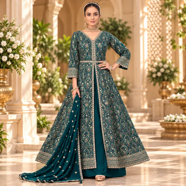 Rama_Green_Georgette_Indo-Western_Plazo__Set_For_Women