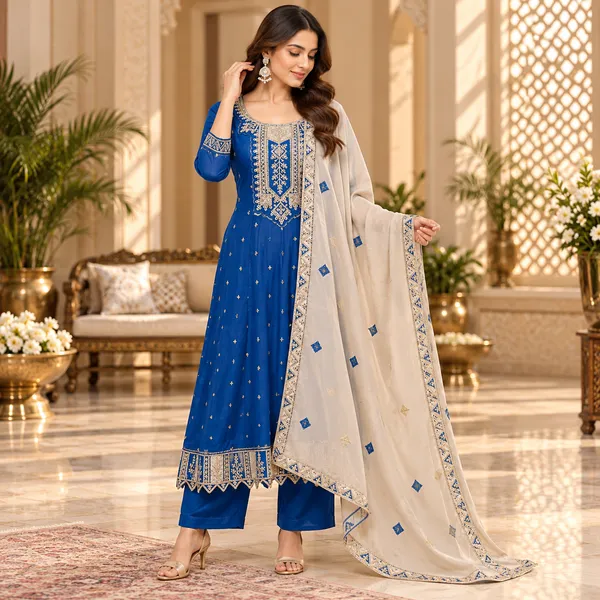 Royal_Blue_Contrast_Duppata__Anarkali_Set_For_Women