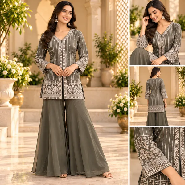 Grey_Georgette_Indo-Western_Plazo_Set_For_Women