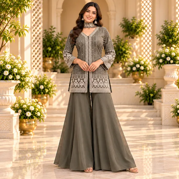 Grey_Georgette_Indo-Western_Plazo_Set_For_Women