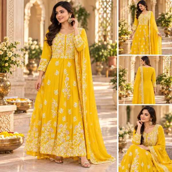 Yellow_Georgette_Plazo_Set_For_Women