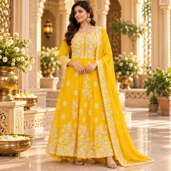 Yellow_Georgette_Plazo_Set_For_Women