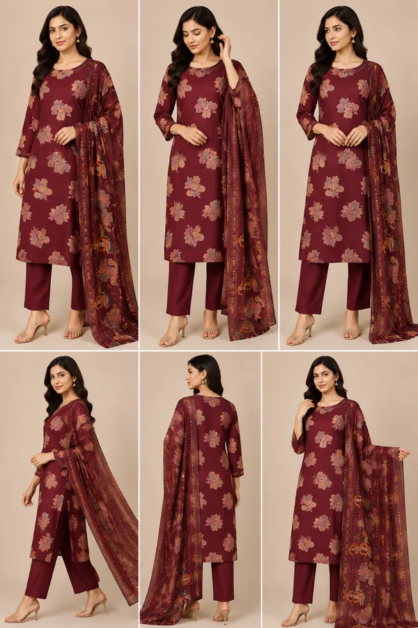 Wine_Cotton_Kurta_Set_For_Women