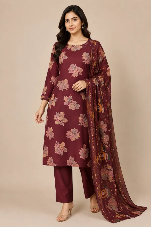 Wine_Cotton_Kurta_Set_For_Women