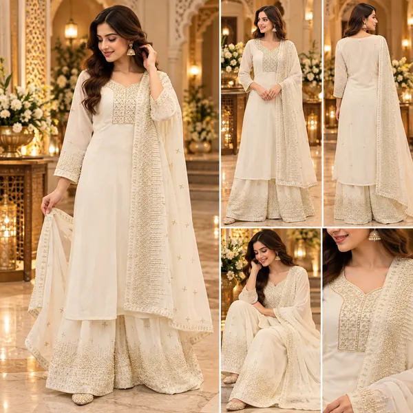 White_Georgette_Plazo_Set_For_Women