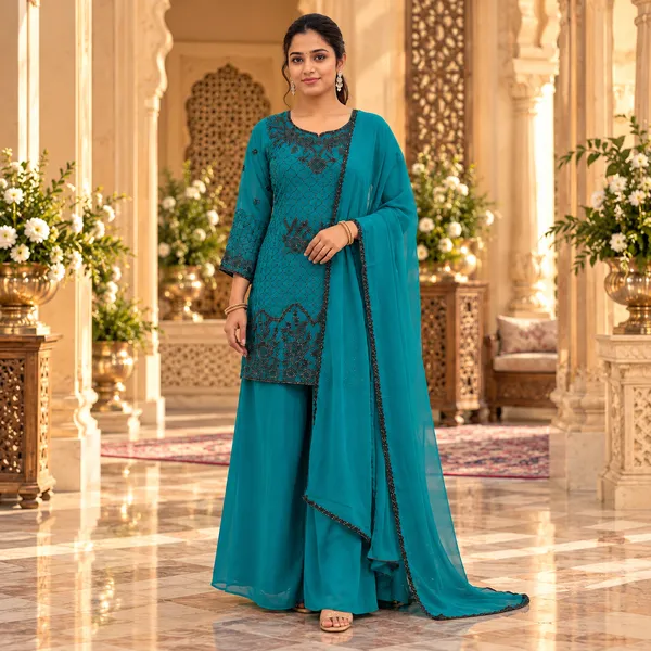 Green_And_Black_Georgette_Plazo_For_Women