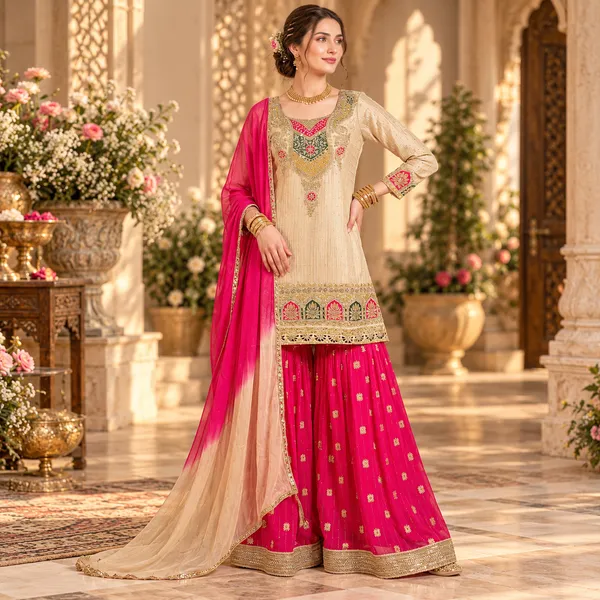 Gold_With_Rani_Pink_Gharara_Set_For_Women