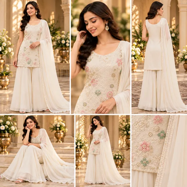 White_Multicolor_Embroided_Plazo__Set_For_Women