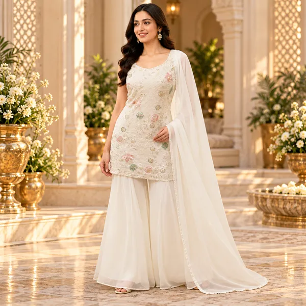 White_Multicolor_Embroided_Plazo__Set_For_Women