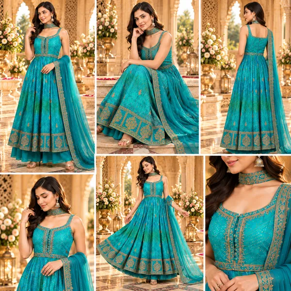 Green_Georgette_Indo-Western__Plazo__Set_For_Women