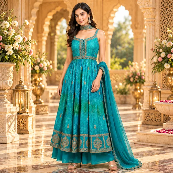 Green_Georgette_Indo-Western__Plazo__Set_For_Women