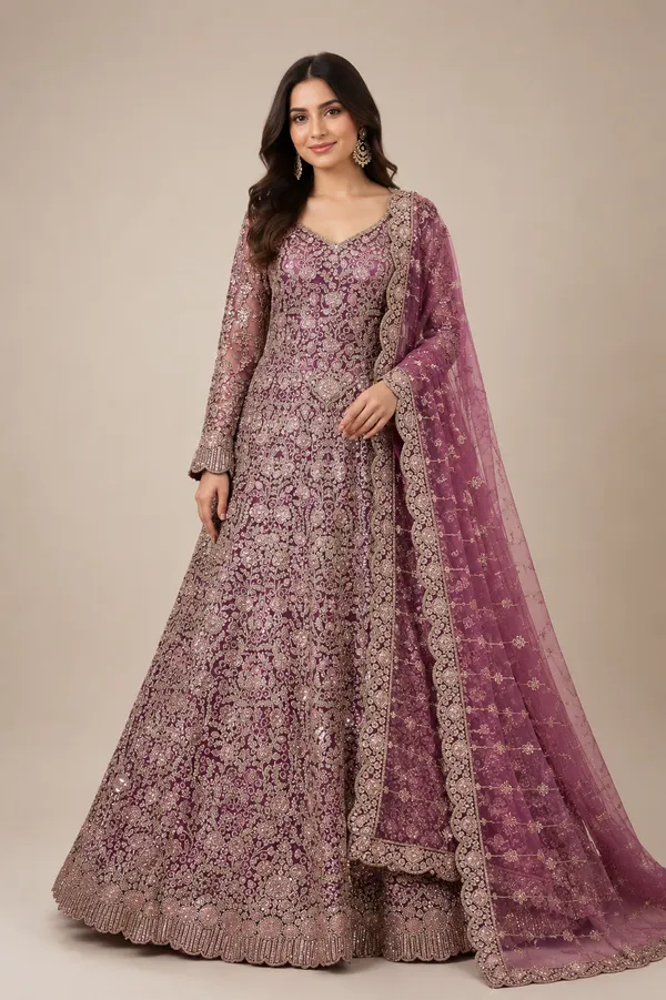 Rose_Lavender_Cotton_Gown_And_Dupatta_For_Women