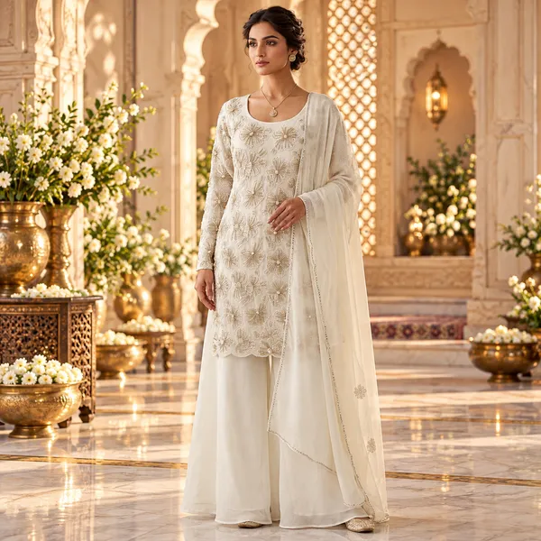 White_Beats_Work_Plazo__Set_For_Women