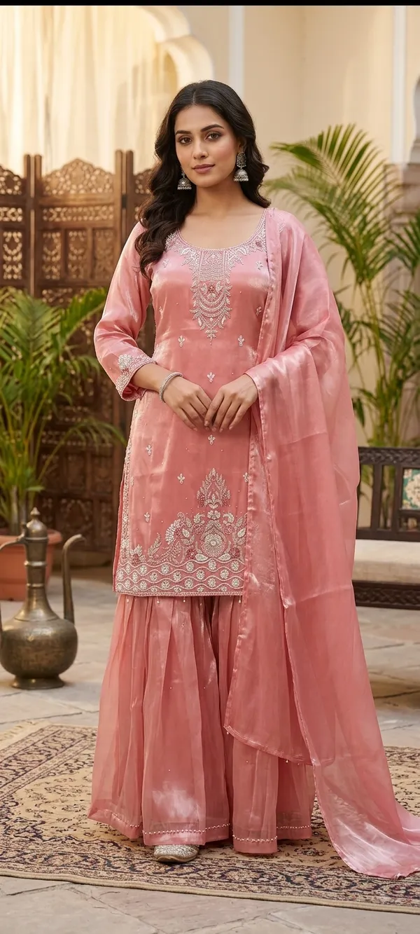 Pitch_Soft_Silk_Full_Hand_work__Kurta_Pant_Dupatta_Set_For_Women