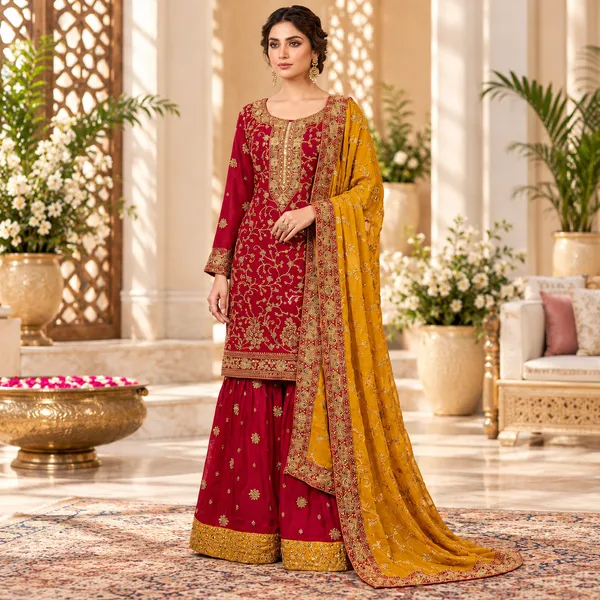 Rani_Pink_With_Yellow_Duppata_Gharara_Set__Set_For_Women