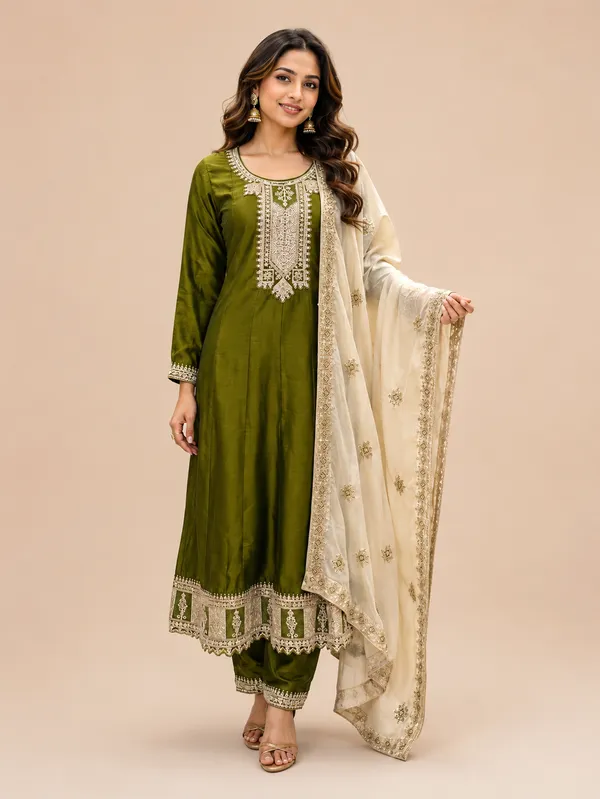 Mehendi_Green_Cotton_Kurta_Set_For_Women