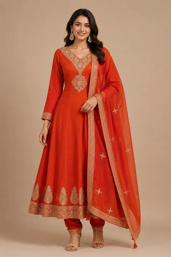 Burned_Orange_Cotton_Kurta_Set_For_Women