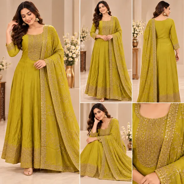 Yellow_Mal_Chanderi_Anarkali_Set_For_Women