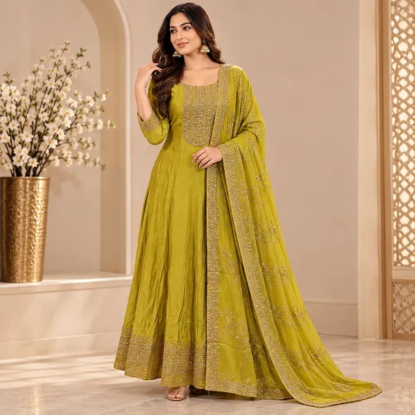 Yellow_Mal_Chanderi_Anarkali_Set_For_Women
