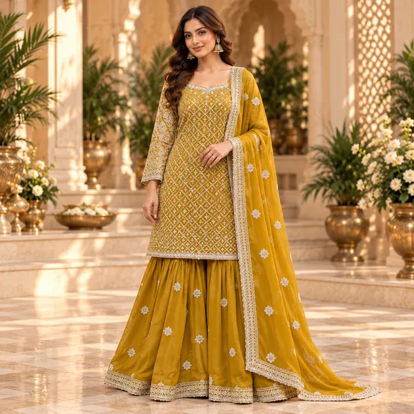 Yellow_Georgette_Gharara_Set_For_Women